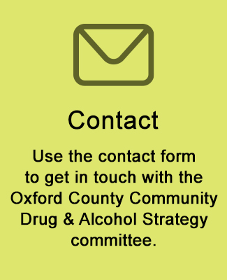 Contact - Graphic with envelope icon. The graphic reads: "Use the contact form to get in touch with the Oxford County Community Drug & Alcohol Strategy committee."